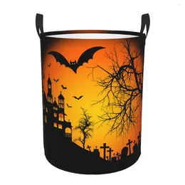 Laundry Bags Dirty Basket Halloween Forest Night Folding Clothing Storage Bucket Toy Home Waterproof Organizer