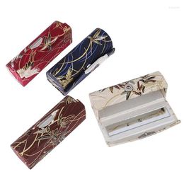 Storage Bags 1PC Retro Lipstick Case Satin Embroidered Holder Box With Mirror