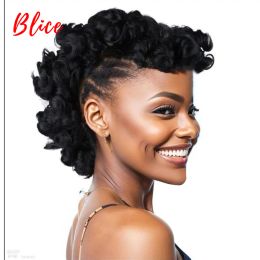 Chignon Chignon Blice Synthetic High Puff Afro Kinky Curly Short MiddlePart Wig Clips in Hairpiece Hair Ntural Black Chignon Wig