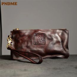 Vintage high quality genuine leather men's clutch bag outdoor casual luxury natural real cowhide party thin phone wallet Youth