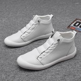 Casual Shoes Men Shoe Genuine Leather HighTop Trend Board Sport Small White Flat Zapatilla