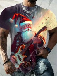 Christmas T-Shirt Funny 3d Santa Claus Print Tops Tees Dj Mens Kawaii T-Shirt Holiday Casual Harajuku Colourful Men's Clothing