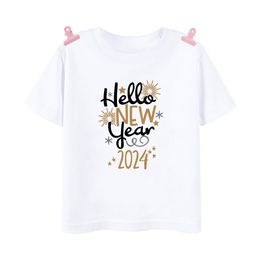 Hello New Year 2024Family Matching Clothes New Year Party Outfit T-shirt Father Mother Kid Baby Look Tshirt Winter Holiday Tops