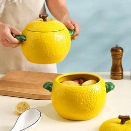 Bowls 2024 Creative Two-ear Orange Soup Pot Large Capacity Ceramic Bowl With Lid Household Cute Shape Noodle