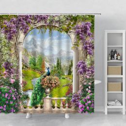 Shower Curtains 3D Wisteria Flower Stand Curtain Europ Pastoral Scenery Peacock Home Hanging Cloth Polyester Bathroom Decor Bath