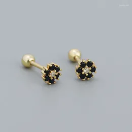 Stud Earrings 925 Sterling Silver Coloured Zircon Romantic Flower Beads Ear Bone Piercing For Women Green Stamens Jewellery