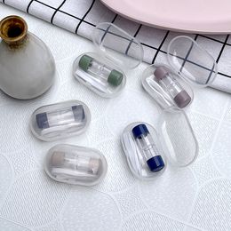 Mini Transparent Portable Contact Lens Cases with Tweezers Women Cute Contact Lenses Boxs Travel Kits Holder Eyewear Accessories