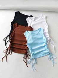 Women's Tanks Summer Arrival Women Solid Color Sexy Causal Crop Top With String Both Side Club For Fashion Ladies