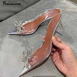 Dress Shoes Brand Fashion Transparent PVC Women Pumps Luxury Rhinestones Slingbacks Stiletto High heels Elegant Summer Office Lady H240403