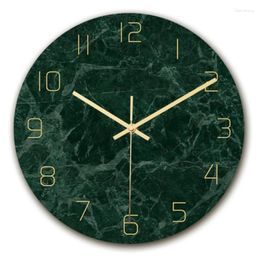 Wall Clocks Tempered Glass Modern Clock Marble Design Silent Non-Ticking Quartz Decorative Round For Home Decor