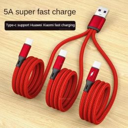 3 in 1 USB Charge Cable 3 Type-C 3 Micro USB Spliter Cord Fast Charging 5A For Mobile Phone Power Bank Charging Together 1.2m