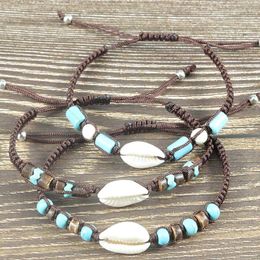 Charm Bracelets Simple Handmade Shell For Women Men Fashion Turquoise Stone Braided Rope Anklet Beach Jewelry Gifts