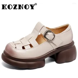Dress Shoes Koznoy 5.5cm 2024 Ethnic Platform Wedge Summer Round Toe Spring Shallow Mary Jane Women Cow Genuine Leather Ladies Luxury