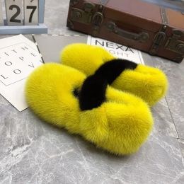 Loafers Winter Women's Mink Fur Shoes 2023 Designer Lxury Mink Hair Flats For Women Fur Slippers Clog Slides