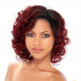 Wigs HAIRJOY Short Burgundy Curly Wigs for Black Women Ombre Wine Red Short Synthetic Hair Wig