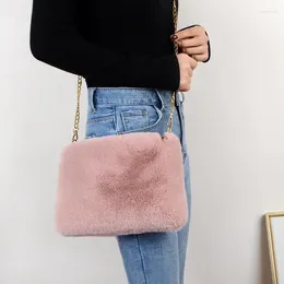 Bag 2024 Faux Fur Winter Women Shoulder Crossbody Fashion Square Shaped Female Chain Warm Messenger Plush Handbag