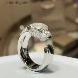 Top Quality 1to1 Original Women Designer Carter Leopard Head Full Diamond 925 Silver Set with Zircon Dominant Personalised Fashion Original Designer Logo Ring