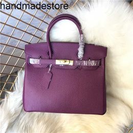 Genuine Leather Bk Designer Handbag Autumn and Winter High-end First Layer Cow Leather Bag Lychee Grain Leather Womens Bag Full Leather Large Bag One Shoulder Handbag