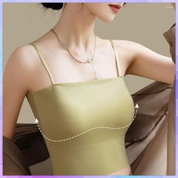 Camisoles & Tanks Spaghetti Strap Women Crop Tops For Summer Tank Top Female Ladies Seamless Bra Sling Sexy Bras Sleeveless Tube With Cups