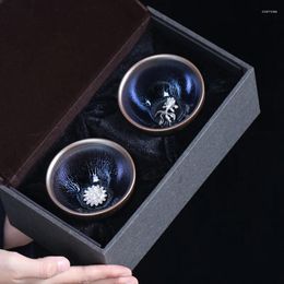 Teaware Sets Jianzhan Inlaid Silver Tea Cup Set Master Bowl Ceramic High Quality Chinese Teacup Gift Box