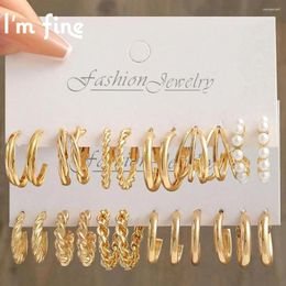 Hoop Earrings I'm Fine 24pcs Gold Plated Metal Faux Pearl Set For Women Teens Geometric Round Circle Small Earring Jewellery