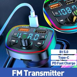 Car Hands-Free Bluetooth-compaitable 5.0 FM Transmitter Car Kit 2 USB Fast Charger MP3 Modulator Player Handsfree Audio Receiver