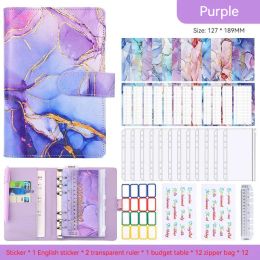 Paper A6 Binder Hand Ledger Marble Pu Leather Cash Budget Binder Book Envelope Bank Card Money Saving 6Hole Financial Binder Notebook