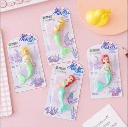 Erasers 48 pcs/lot Kawaii Mermaid Eraser Cute Writing Drawing Rubber Pencil Eraser Stationery For Kids Gifts School Supplies