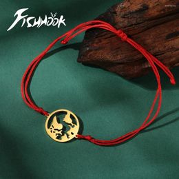 Charm Bracelets Fishhook Earth Bracelet For Woman Man Black Red Rope Chain Gold Colour Stainless Steel Trend Fashion Gift Jewellery