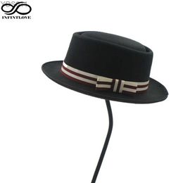 Wide Brim Hats Bucket LUCKYLIANJI Mens Wool Felt Rocker Fedora Pork Pie Bowling Hat with Bow Band Used for Party Dance Jazz yq240403