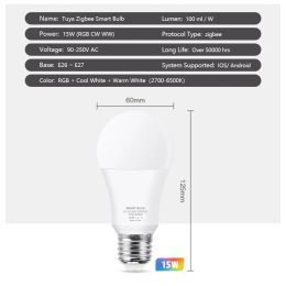 Tuya Zigbee E27 Led Light Bulb Alexa Smart Led Lamp RGB CW WW Led Bulbs Work With Smart Life App Google Assistant Zigbee 3.0 Hub