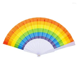 Decorative Figurines Pack Of 6 Horizontal Rainbow Craft Fans 7inch Colourful Hand For Children Girl Boys Costume Cosplay E65B