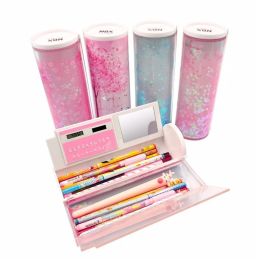 Cases Kawaii Multifunctional School Coded Lock Pencil Case With Calculator Technology Large Capcity Pen Bag Office Stationery Supples