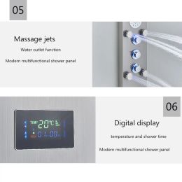 LED Shower Panel Faucet Wall Mount Rain SPA Massage Jet Mixer with Hand Spray Shower System Digital Display Temperature Screen