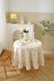 Table Cloth Cotton Embroidered Grass Skirt Hem Round Coffee Tablecloth