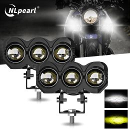 Motorcycle Headlight LED Work Light White/Yellow Hi/Low Beam Spotlight Auxiliary Driving Fog Lamps For OffRoad Truck ATV