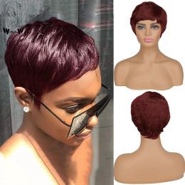 Wigs WHIMSICAL W Synthetic Wigs Short Pixie Cut Hair for African Americans Burgundy Short Pixie Wigs Heat Resistant Wig