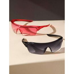 2Pairs Women Classic Browline Wrap-Around One-Piece Tinted Lens Design Pink Black Fashion Y2K Glass för utomhuscykelsportglasögon tillbehör.