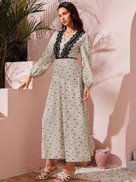 Ethnic Clothing Women Bohemian Floral Printed Muslim Dress Spring Autumn Sundress Fashion Long Sleeve Casual Abaya Dubai Turkey Vestido Robe