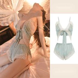 Women sexy set Sexy Homewear Nightwear Spring Summer Ins Ice Silk Thin Pure Belly Bag Desire Fun Sleepwear