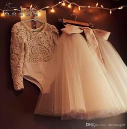 Long Sleeves Lace Flower Girls Dresses Lovely Tulle Little Kids Skirts Two Pieces Princess Communion Birthday Gowns1028495