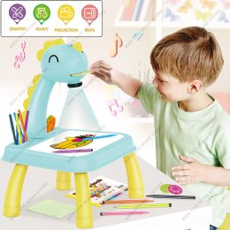 Children Painting Board Toys Kids LED Projector Art Table Desk Arts Toy Educational Learning Paint Tool for Girls