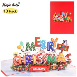 10 Pack 3D Merry Christmas Card Pop Up Greeting Cards Xmas Gift for Kids Wife Husband Mom Celebrate Year 240323