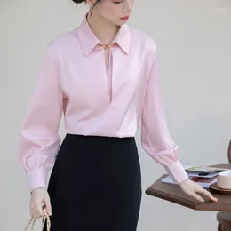 Women's Blouses White Pink Long Sleeve Shirt Spring Clothes 2024 Design Office Lady Business Clothing Top