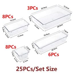 13/25PCs Desk Drawer Organizers Set Plastic Bathroom Storage Makeup Organizer Clear Transparent Storage Box Bins Kitchen Gadget