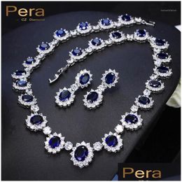 Wedding Jewellery Sets Pera Cz Big Round Cubic Zirconia Bridal Royal Blue Stone Necklace And Earrings For Brides J1261 Drop Delivery Dhtml