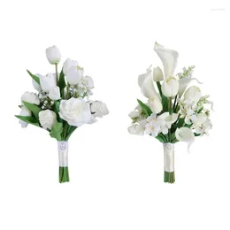 Decorative Flowers Rose Calla Lily Bride Artificial Bridal Bouquet For Wedding Ceremony Anniversary