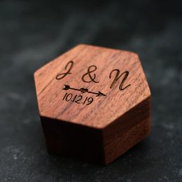 Display Customised Wood Engagement Ring Bearer Box Rustic Custom Name Date Decor Personalised Wedding Jewellery Wooden Ring Holder Boxes