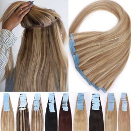 Extensions Tape in Hair Extensions Real Human Hair 20pcs Straight Seamless Skin Weft Tape Hair Extensions Invisible Pretaped Blonde Hair