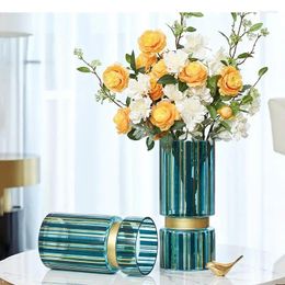 Vases Glass Vase Golden Stripe Transparent Hydroponic Flower Arrangement Accessories Modern Home Decoration Wedding